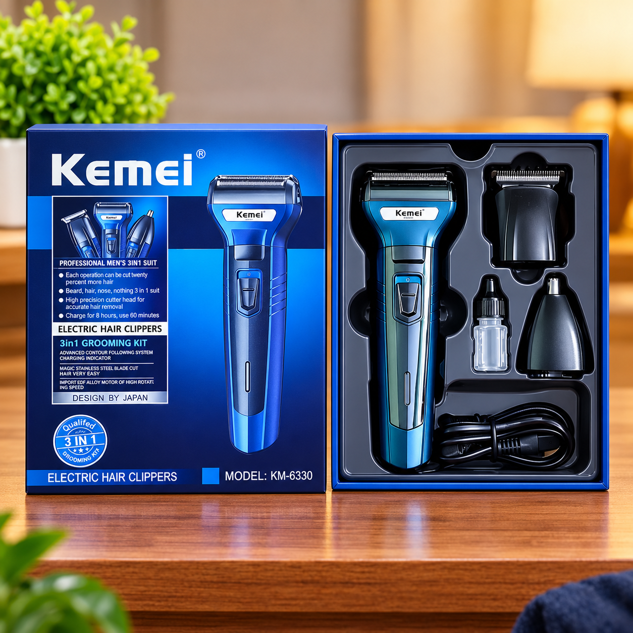 Kemie KM-6330 (3 in 1) Shaver, Hair, Beard, And Nose Trimmer.